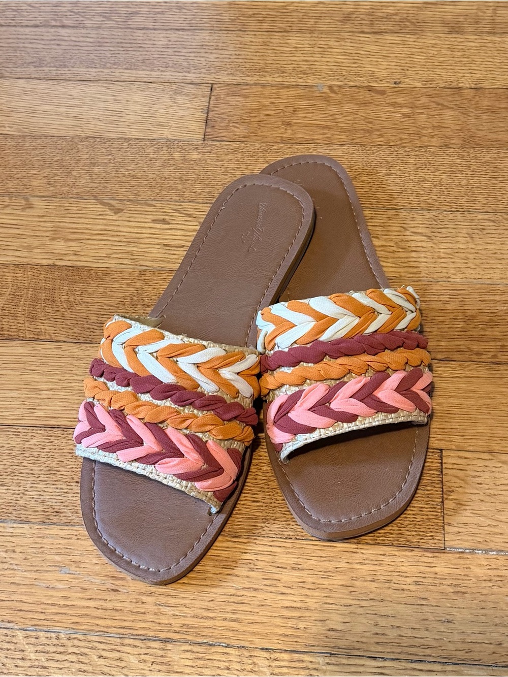Women's Braided Slide Sandals in Pink, Orange and Tan - Universal Thread 9
